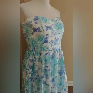 Floral Strapless Modcloth Maxi Dress by Minuet Size Blue Teal & White Large thumbnail 3
