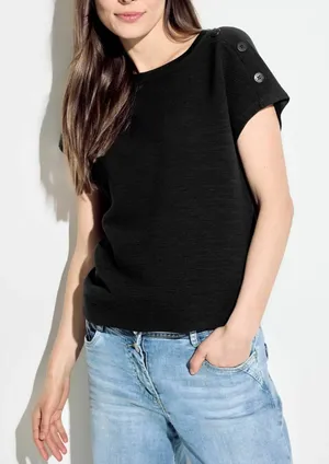 Madewell Faded Black Textured Button-Shoulder Tee M thumbnail 1