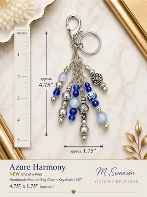 NEW One of a Kind Azure Harmony Handmade Beaded Bag Charm Keychain (#27) thumbnail 4