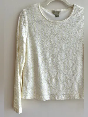 TEDDI Long Sleeve Floral Lace Sequin Blouse, White/Yellow, Size Small thumbnail 2
