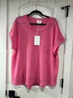Andree By unit waffle knit top in Pink thumbnail 2