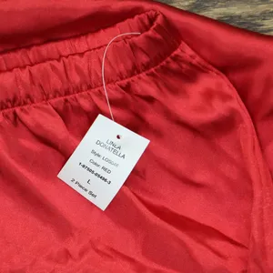 NEW Linea Donatella Womens Lace-Trim Satin Pajama Pants LOS046 Red L thumbnail 3