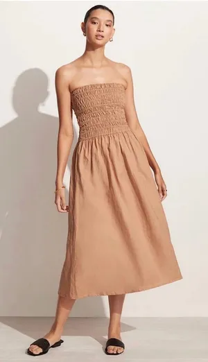 Faithful the Brand Elmarie 100% Linen Midi Dress thumbnail 1