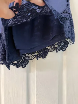 Anthropologie Elevenses Navy Blue Lace Drawstring Linen Shorts Size XL thumbnail 3