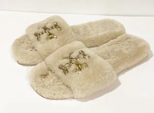 Tory Burch Ivory Jeweled Shearling Slippers Size 6.5 Hard Sole Slip On thumbnail 2