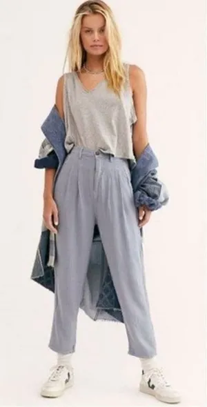 ✨ We the‎ Free Faded Love Linen Blend High-Rise Pleated Front Pants Wave Blue 27 thumbnail 1