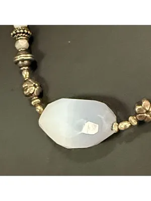 Vintage ice blue agate stone necklace with silver tone beads thumbnail 4