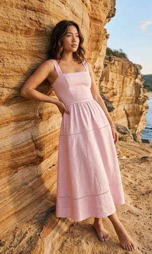 NWT Reformation Everett in Cherry Blossom Linen Sleeveless Tank Midi Dress 6 thumbnail 1