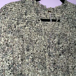 Free People Blouse M Yellow Ditsy Floral Chiffon Button Top thumbnail 2