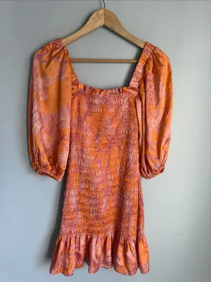 Alexis Lipari Smocked Puff Sleeve Floral Mini Dress Medium thumbnail 3