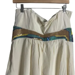 Tibi Ivory Cream Strapless Sleeveless Sequined Waist Mini Dress Size 12 thumbnail 7
