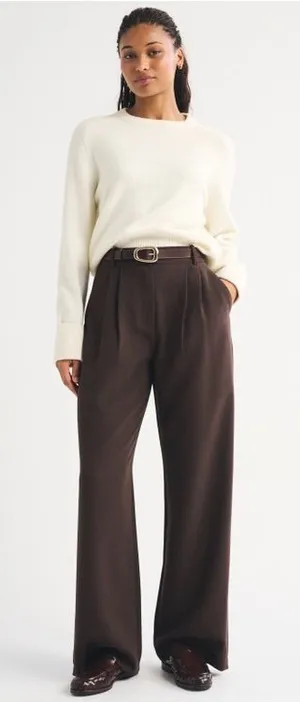 Abercrombie & Fitch Curve Love A&F Sloane Tailored Wide Leg Pant in Dark Coffee thumbnail 1