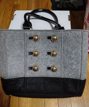kate spade Gray and Black Quinn Felt Tote with Gold Button Accents thumbnail 1