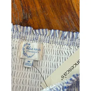 Francescas Blue Rain Striped Smocked Tiered Ruffle‎ Mini Skirt Blue White Gold M thumbnail 7