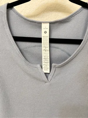 Lululemon Waffle Cotton-Blend Henley Long-Sleeve Shirt Concrete Blue CRTB Size 2 thumbnail 3