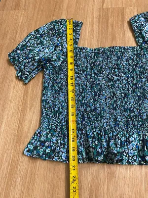 J. Crew Teal and Black Floral Smocked Peplum Blouse thumbnail 4