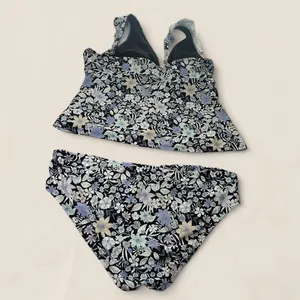 Source Unknown Tankini bikini set | Micro floral colorful ruffle purple Size XXL thumbnail 4