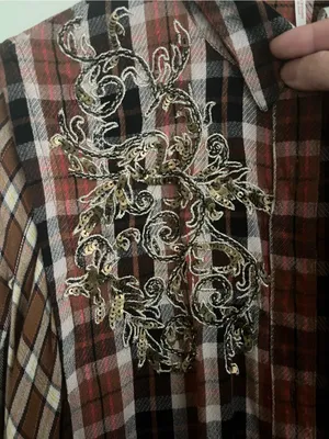 Free People SNOW TOP MOUNTAINS Red Plaid Shirt with Embroidered Sequins thumbnail 6