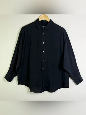 Katharine Hamnett Nicola Women XS Black Linen Oversized Shirt Italy Quiet Luxury thumbnail 2