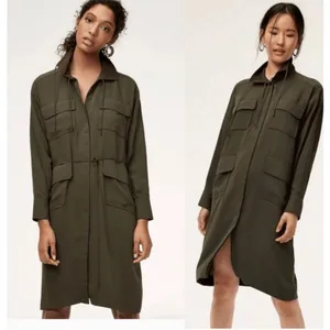 Aritzia Babaton Howitt Utility Relaxed Fit Button Up Dress in Olive Green. XXS thumbnail 2