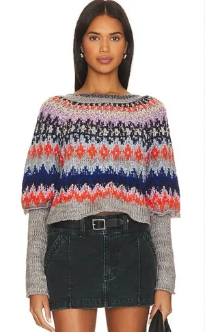 Free People‎ Home For The Holidays Gray Fair Aisle Sweater Size XS thumbnail 1