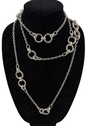 Banana Republic Set 2 Silver Tone Statement Links Chain Necklace Layered thumbnail 1