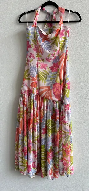 Dress Forum Drop waist tropical Midi Halter Dress Size Small thumbnail 1