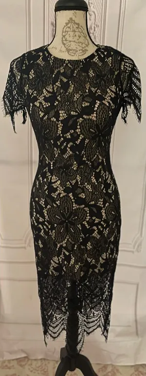 “love, Fire” Black Lace Bodycon Midi Dress, Size S/P thumbnail 1