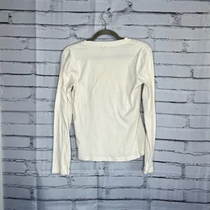 Lauren Jeans Co Ruffle Front ¼-Button Long Sleeve White Top Preppy M Blouse Y2K thumbnail 12