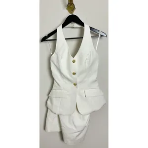 RARE LONDON Halter Neck Suiting Minidress in Ivory Size US 2 thumbnail 3