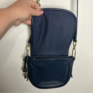 Fossil Rumi blue Cabernet striped suede leather flap crossbody‎ bag small thumbnail 8