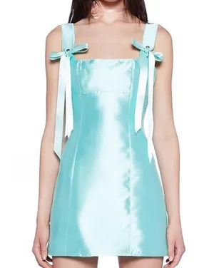 CURRENT MOOD Dolls Kill Pixie Stardust Satin Bow Straps Aqua Mini Dress Size S thumbnail 3