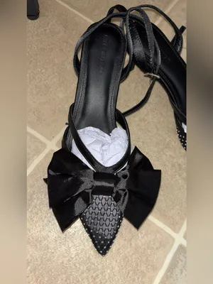 Black Studded Pointed Slingback Heels with Satin Bow Size 8.5 thumbnail 8