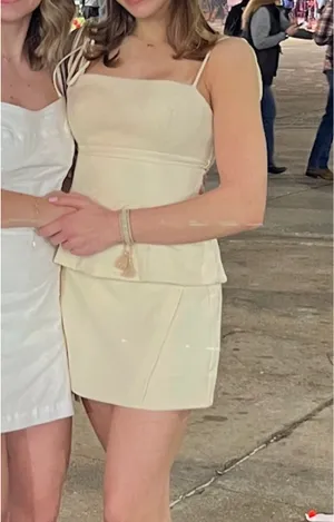 LENA Ivory Suede Skirt Set Tan thumbnail 2