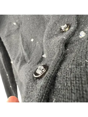Beth Bowley Preppy Glam Rhinestone Black Silk Cashmere Cardigan Size Medium thumbnail 11