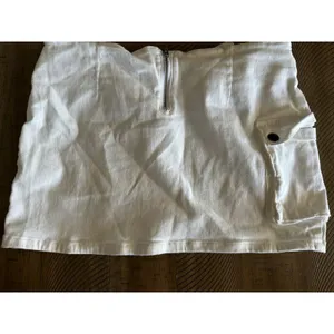 Edikted White Denim Cargo Mini Skirt Y2K Belted Utility‎ Festival Size L XL thumbnail 3