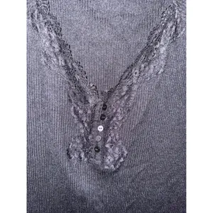 Maurices Grunge Black Ribbed‎ Lace Henley V-Neck Long Sleeve Top XXL Minimalist thumbnail 2