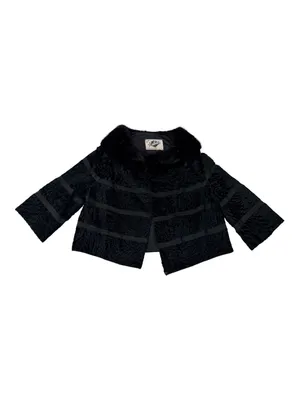 Kalina Furs & Fashions Black Persian Lamb Fur Jacket Mink Collar Vintage Open Fr thumbnail 2