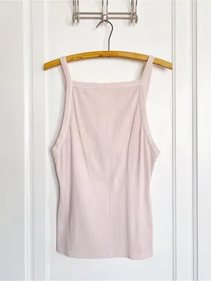 Free People • Set Up Tank blush pink high square neck ribbed knit Sugared thumbnail 2