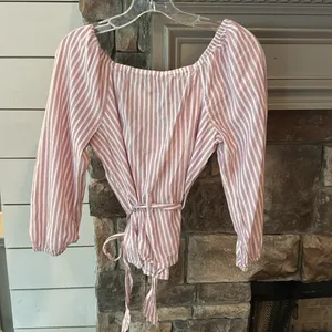 Abercrombie & Fitch Tie Front Stripe‎ Button Front Top, M thumbnail 8