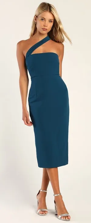 NWT Lulus Hold Your Attention Teal Blue One-Shoulder Sleeveless Midi Dress Sz XL thumbnail 1