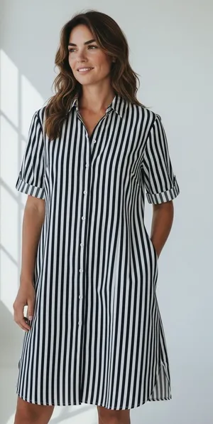 Emily Daniel Pleated Short Dress blue white stripe size Medium thumbnail 1