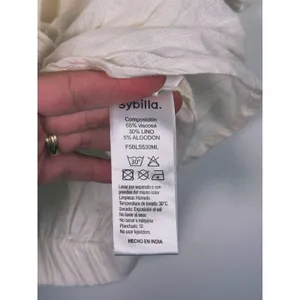 Sybilla Linen Blend Twist Front Crop Top Womens Size L White Minimalist Granola thumbnail 9