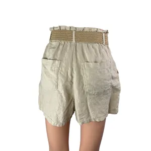 Zara Women's Beige High Waisted Belted Wide Leg Paper bag Mini Shorts Size XS thumbnail 2