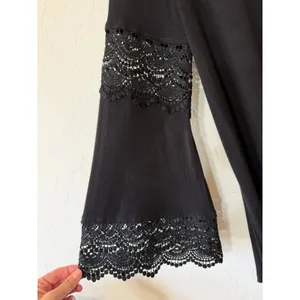 Black Boho‎ Bell Sleeve Tunic Top Lace Trim Flowy Romantic Western Witchy M thumbnail 4