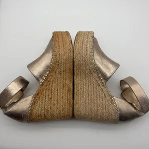 Marc Fisher LTD Madalyn Metallic Gold Leather Espadrille Wedge Sandals 6M thumbnail 4