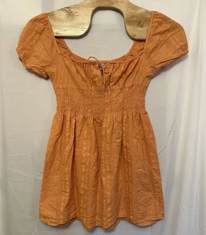 Sunday Best Aritzia Women's Size Medium Orange‎ Mini Dress Smocked Short Sleeve thumbnail 1