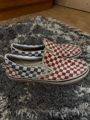 Red & Blue checkered vans slip on thumbnail 3