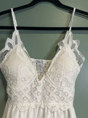 New Rue21 White Lace Mini Dress Womens S Coquette Cottagecore Ruffle Slip Dress thumbnail 3