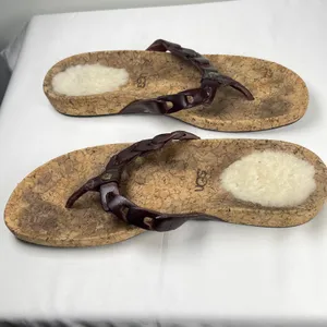 UGG Australia Cork Brown Leather Thong Sandals Shearling Footbed Women US 8 thumbnail 6
